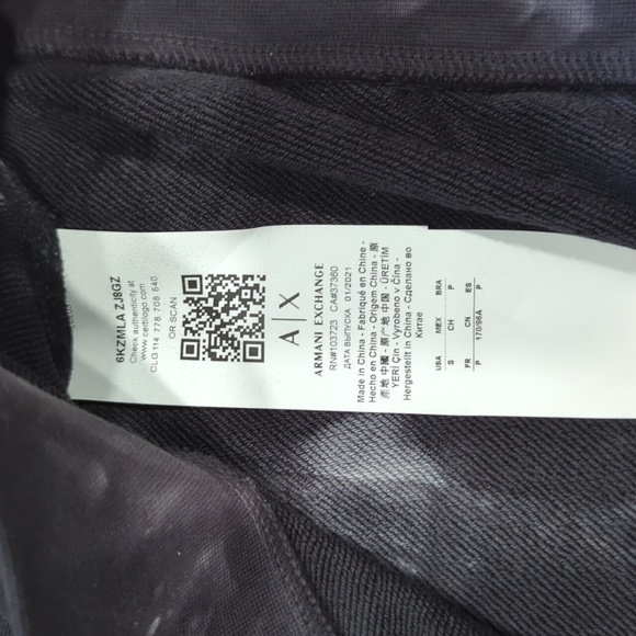 Armani Exchange Men's Hoodie Size S Tie-Dyed Black White Logo Cotton Sweatshirt - Picture 10 of 10